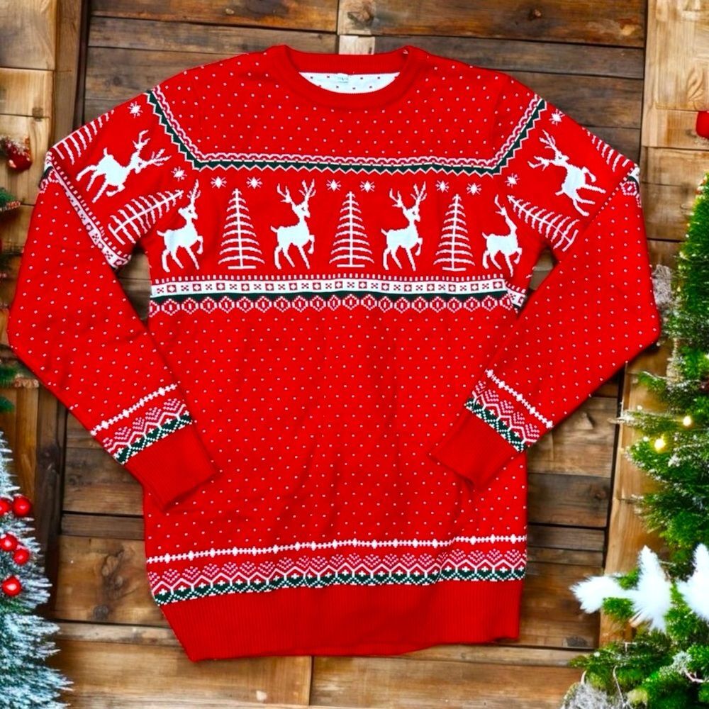 Ugly Christmas Sweater Festive Red Reindeer Holiday Sweater Womens Large NEW